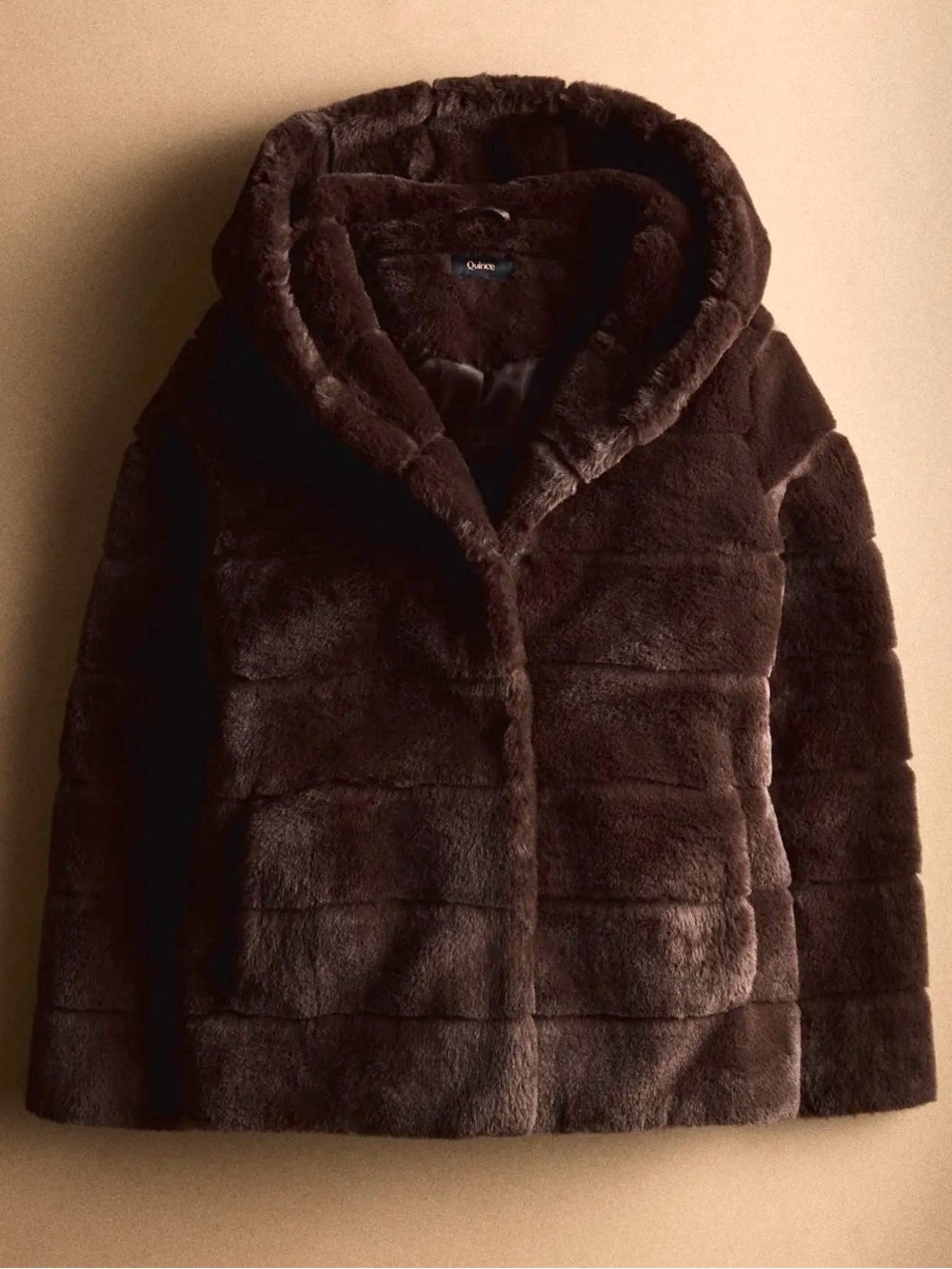 NWT Quince Hooded Faux Fur Jacket in Coffee Bean Brown Size Large